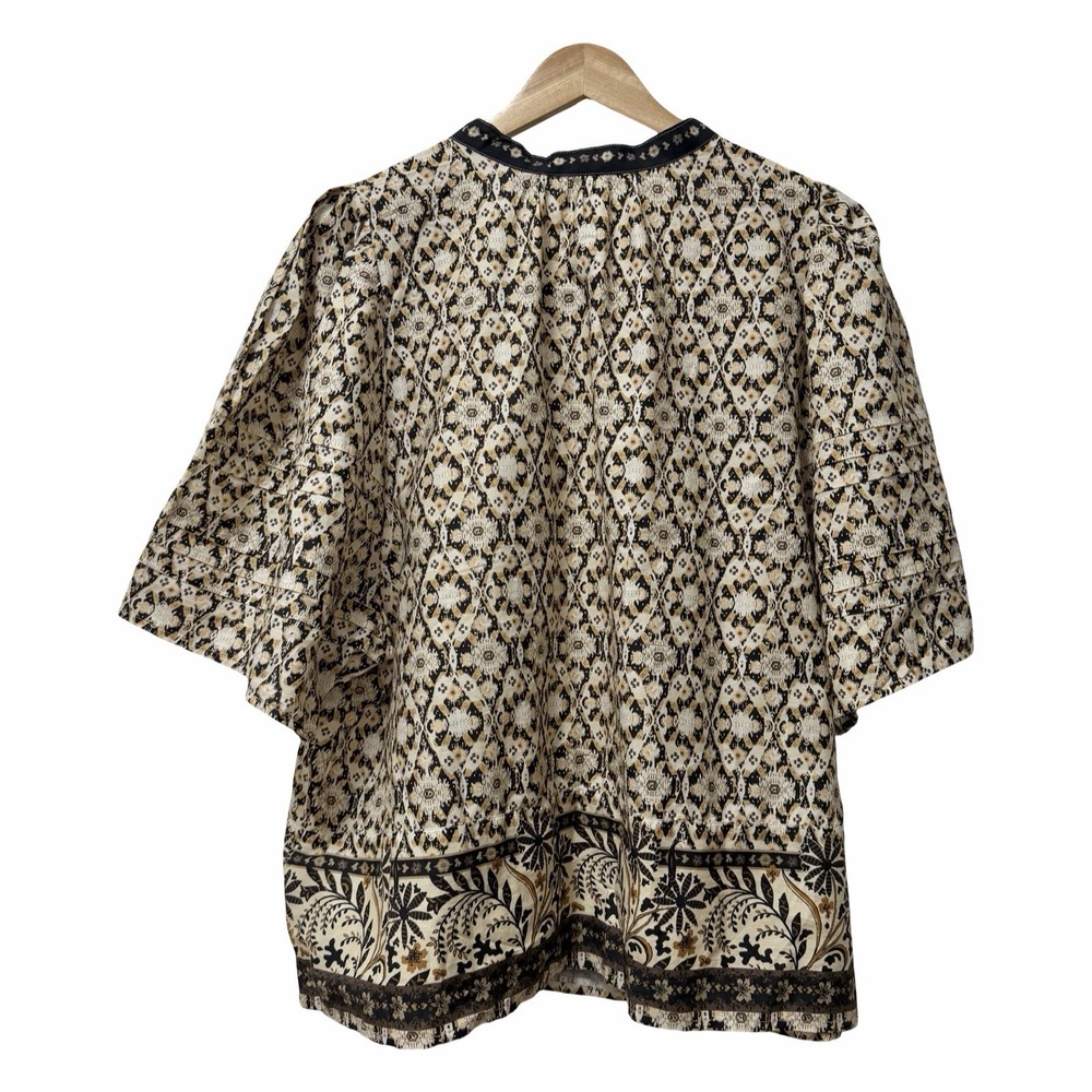 Anthropologie Pleated Floral Puff Sleeve Blouse Size 3X Black Motif Boho NEW - Picture 2 of 9
